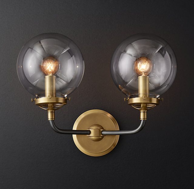 Бра Restoration Hardware BISTRO GLOBE CLEAR GLASS DOUBLE