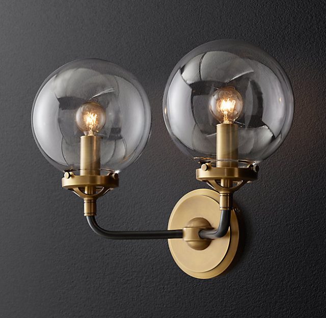 Бра Restoration Hardware BISTRO GLOBE CLEAR GLASS DOUBLE