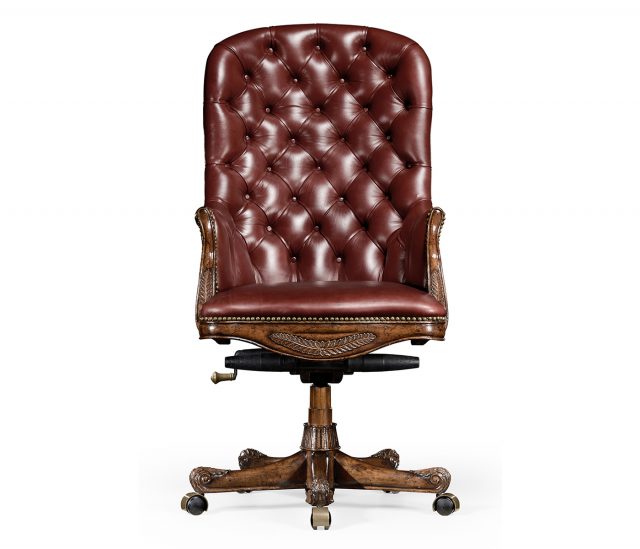Офисное кресло Jonathan Charles Chesterfield Style High Back Mahogany Office Chair